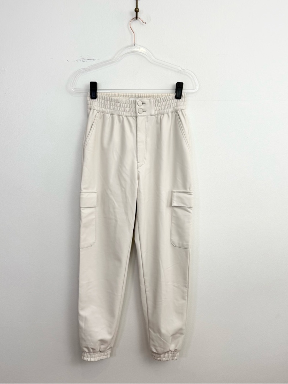 Abercrombie & Fitch Faux Leather Cargo Jogger Pants Cream High Rise Small